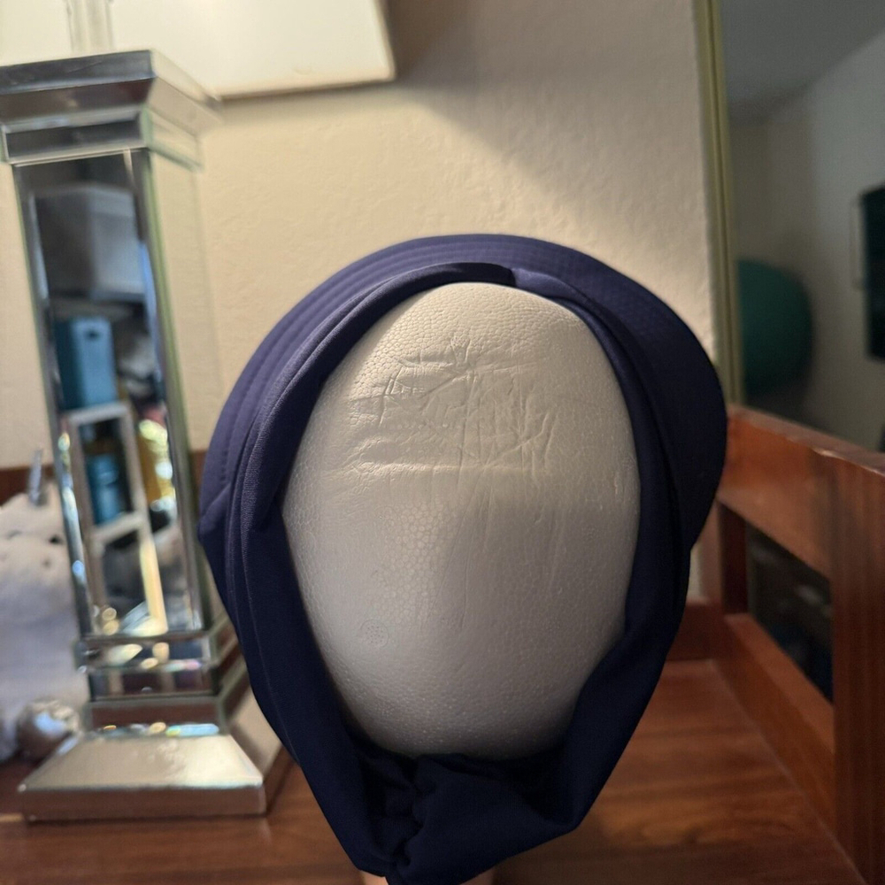 Women's Stretch Headband Baseball Cap Hat Ponytail Back Navy Blue - Picture 7 of 9